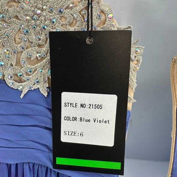 La Femme Prom Dress SZ 6 Blue Violet Formal Gown Embellished Lace Top Sleeveless - Picture 13 of 15